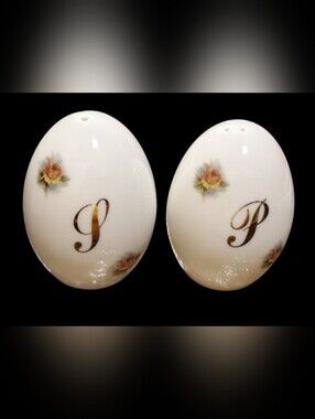 Vtg. 1950s White Porcelain Salt  Pepper Shakers with Floral Motif